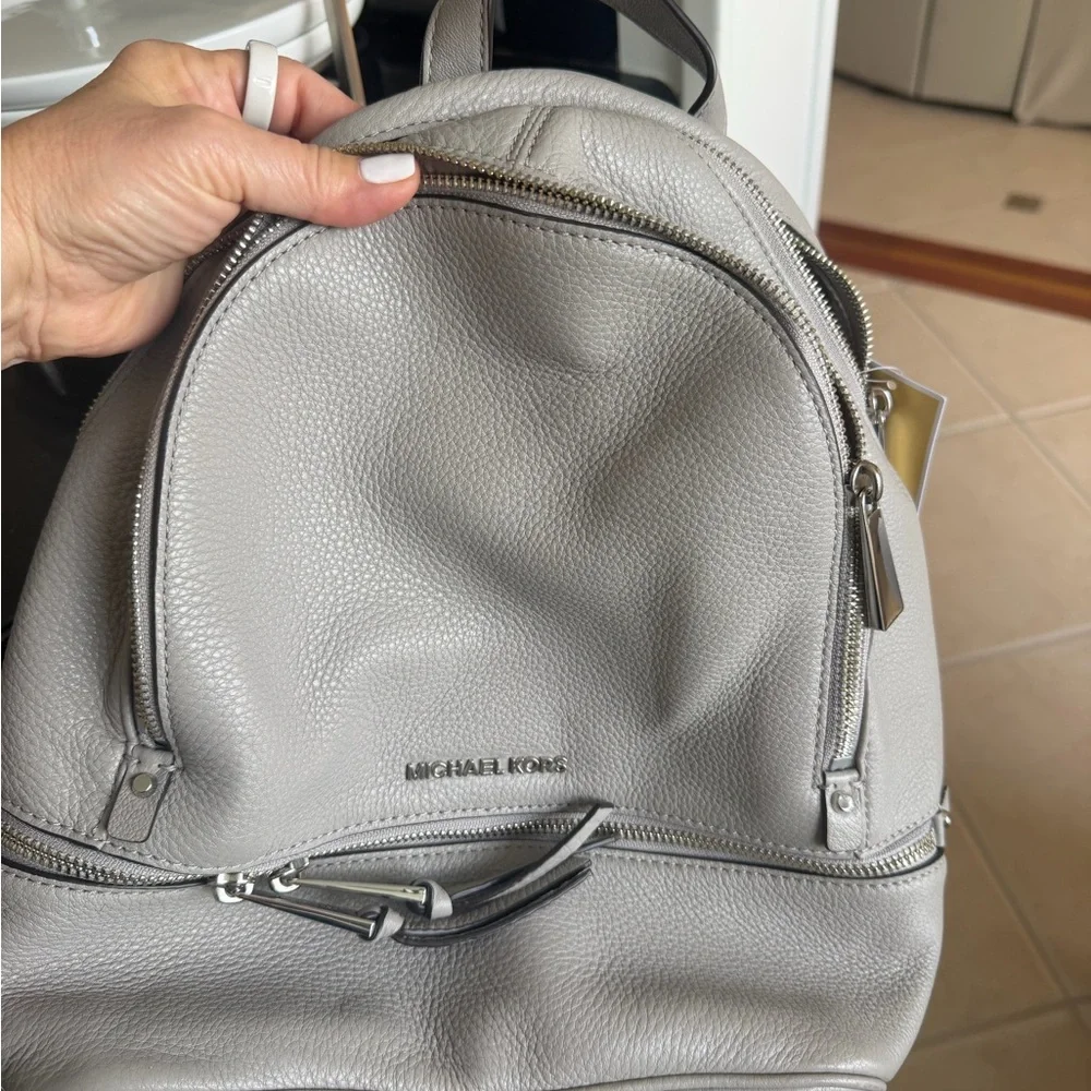 Michael Kors Light Grey Pebbled Leather Mini Backpack